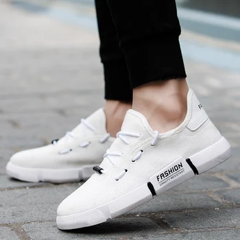 

GOXPACER Summer Flyknit White Trend Men Shoes Breathable Casual Shoes Lacing Flat Heel Shoes Fashion All Match Men Comfortable