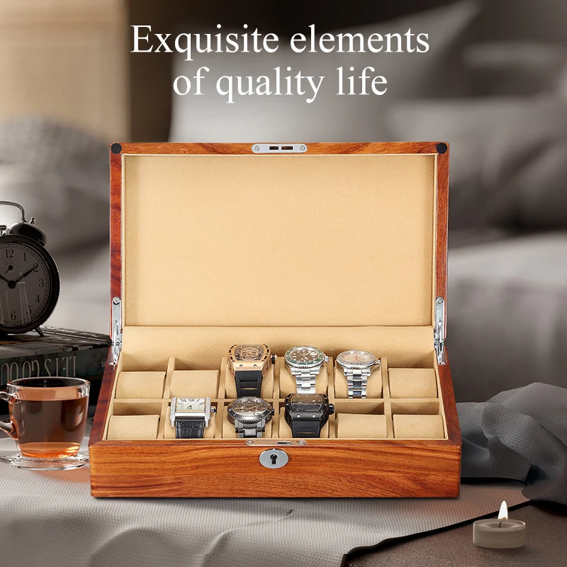 

custom wooden box gift 12 slots velvet lining display watch cases handmade wood watch box