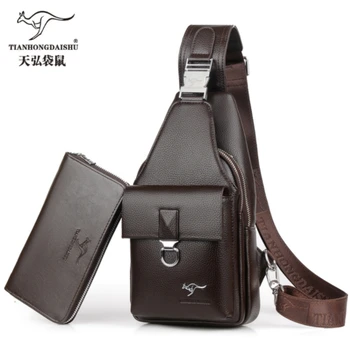 

Men's Casual Shoulder bag PU Leather Crossbody man's Travel messenger Bag IPAD Headphone plug Chest Bag male handbag Chest bags