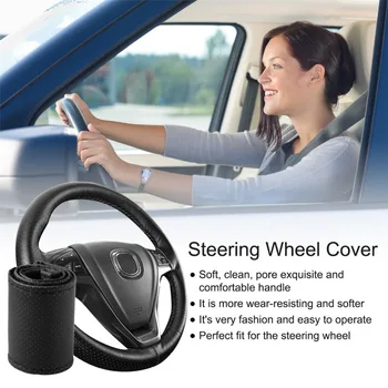 

car steering wheel 4 Color DIY Texture Soft Auto Car Steering Wheel Cover with Needles and Thread Artificial Leather Car Covers