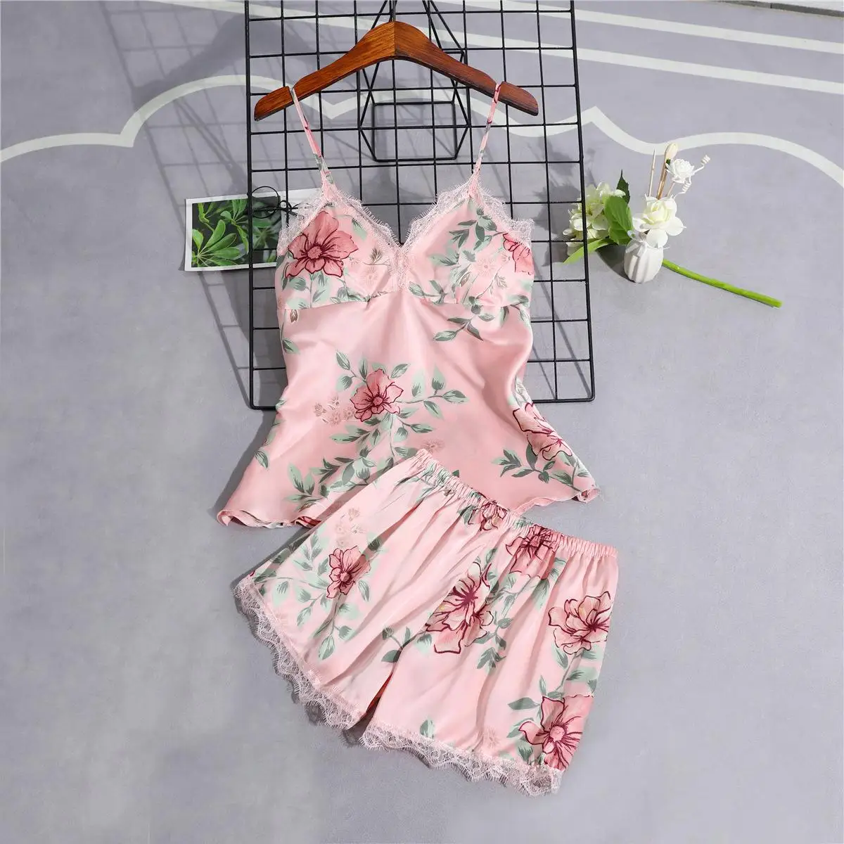Черный женский комплект из 4 предметов: топ на бретелях и штаны Пижама комплекты одежды для сна Весенняя домашняя ночная рубашка соблазнительное кимоно Халат - Цвет: G - 3