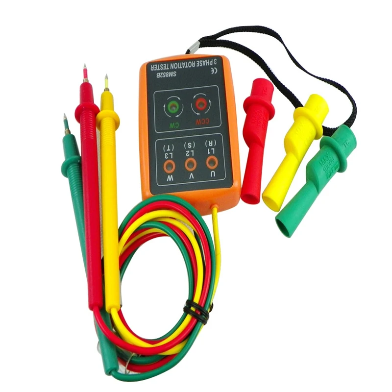 SM852B 3 Phase Rotation Tester Digital Phase Indicator Detector LED Buzzer Phase Sequence Meter Voltage Tester 60V~600V AC