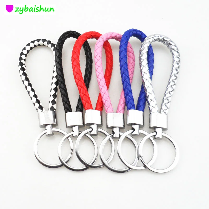 Handmade Leather PU Wrist Rope Woven Keychain Metal DIY