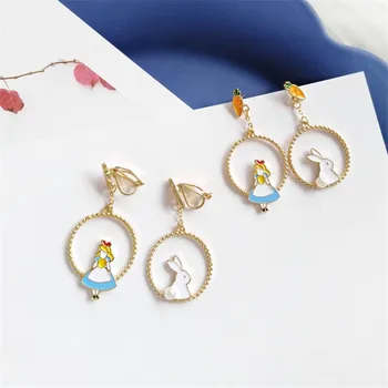 

XEDZ Creative Korean Temperament Wild Rabbit Earrings Cartoon Alice Fashion Ladies Accessories Ear Clip Jewelry Gift