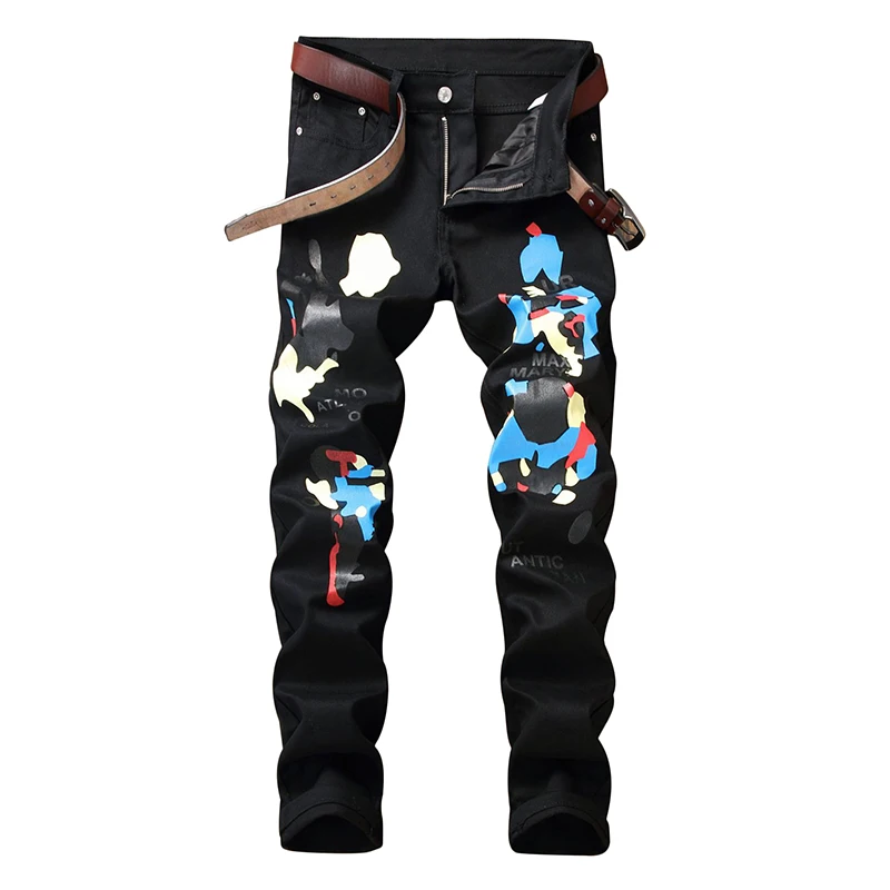 ABOORUN, модные мужские узкие джинсы-карандаш, красные, с принтом, облегающие, джинсовые штаны, хип-хоп, мужские, джинсовые джоггеры, YC1333 - Цвет: style 2