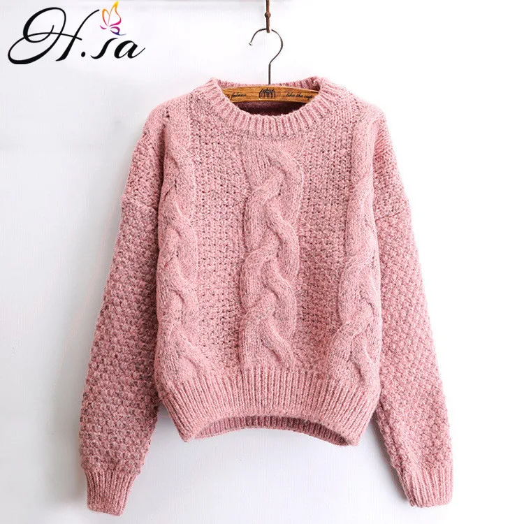 H.SA Women Sweaters Warm Pullover and Jumpers Crewneck Mohair Pullover Twist Pull Jumpers Autumn 2017 Knitted Sweaters Christmas