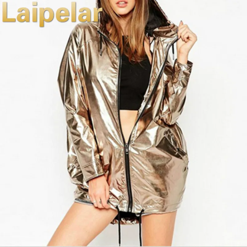 Европейская Золотая Женская куртка с капюшоном, пальто на молнии, повседневная верхняя одежда, Chaquetas Mujer, пальто Laipelar, весенне-осенняя куртка, Топ для женщин