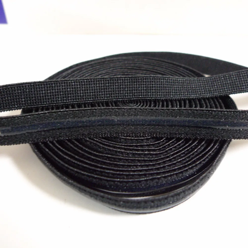 25 Yards 3/8" 10mm BLACK COLOR Silicone Lined Non Slip Bra Lingeria Elastic Bands Elastic
