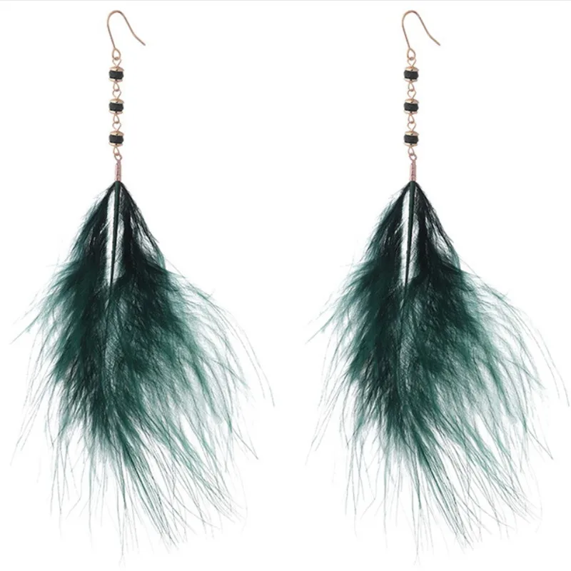 Feather Earrings for Women Long Feather Earrings for Women Green