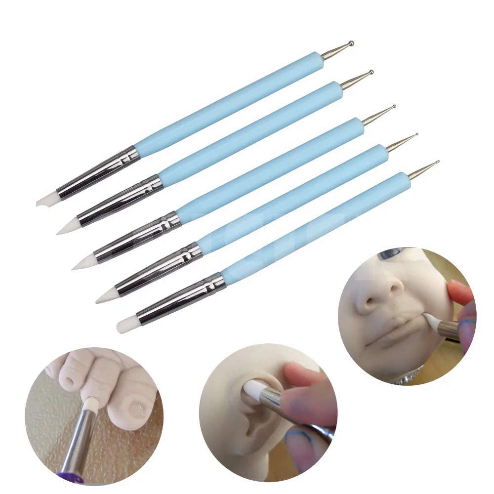 

5pcs/set baking pastry tools Polymer Clay Fondant modeling Engraving pen Handle Silicone Rubber Crafts Doll cake decoration tool