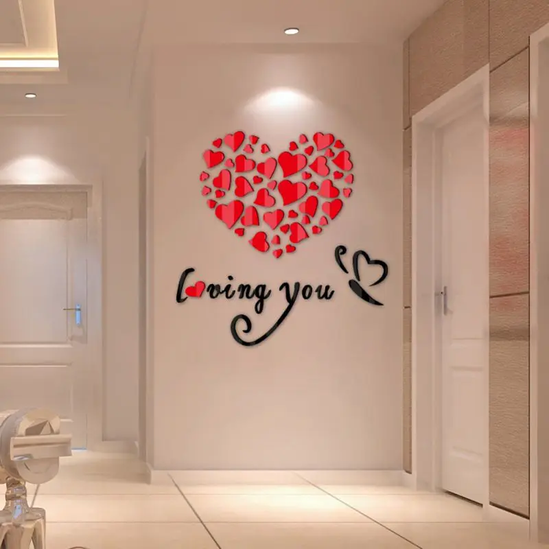 DIY 3D наклейки на стену Декор прекрасное зеркало Hearts домашняя наклейка съемный