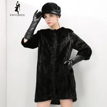 Young style Fashion Mink Fur coat Genuine Leather O-Neck fur coats for women Luxury fur coat Black mink coat