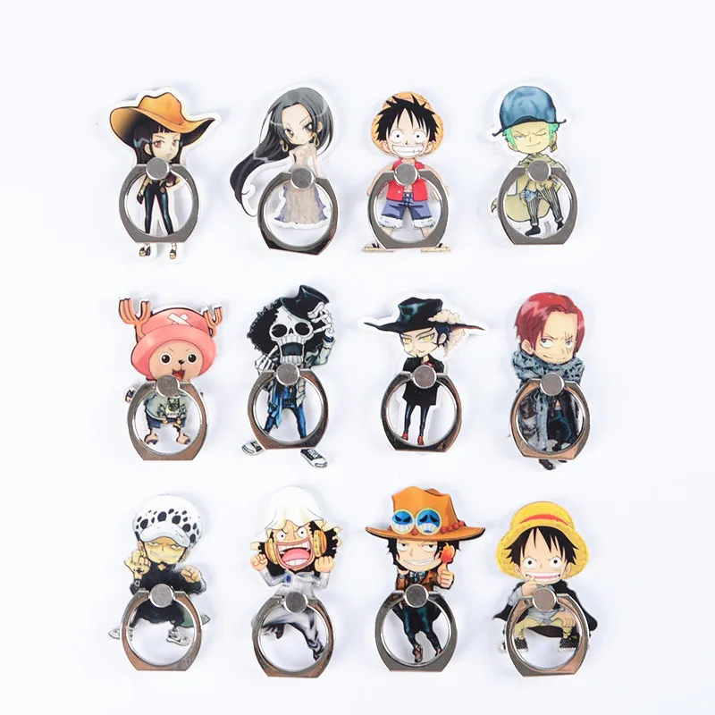 Anime One Piece Figure Luffy Straw Hat Sanji Metal Finger Ring Stand Holder for Mobile phone Creative Cartoon Sticker Bracket