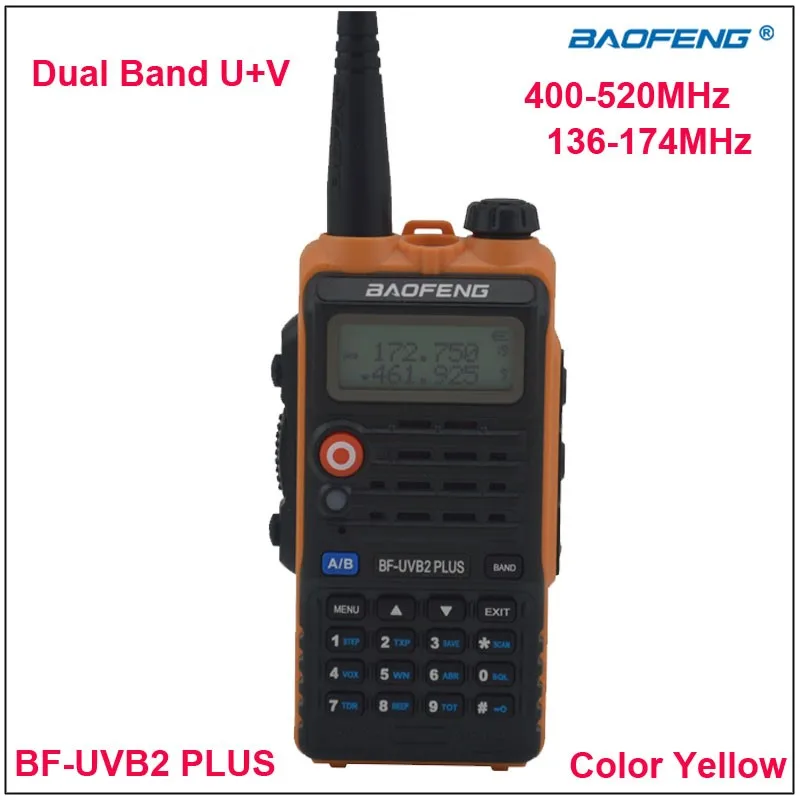 Baofeng bf-uvb2 плюс двухдиапазонный VHF и UHF Двухканальные рации BF uvb2 двухстороннее радио желтый Цвет w/динамик 1200 мАч литий-ионный батарея