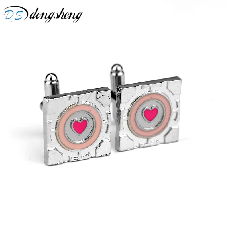 

dongsheng Fashion Gift Pink Heart Enamel Cufflinks Mens Wedding Jewelry Hot Game Portal 2 Companion Cube Cuff Link Brand-40
