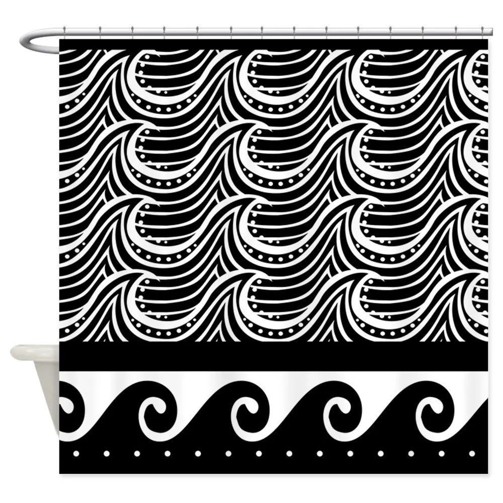 Buy Ocean Waves Art Deco Black and white Shower Curtai