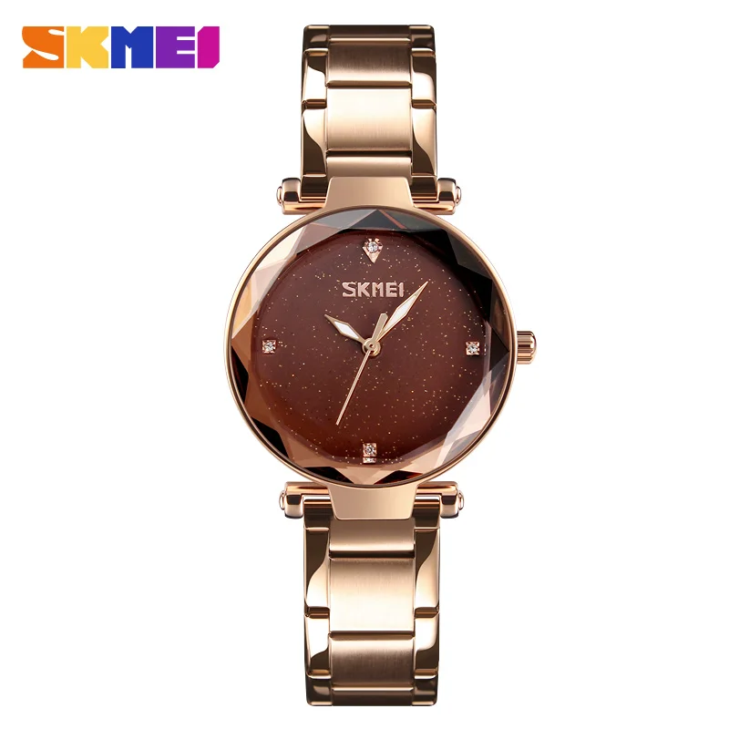 SKMEI 9180 кварцевый Для женщин часы элегантный топ брендовые роскошные дамы просто Повседневное Для женщин наручные часы Нержавеющая сталь часы reloj mujer - Цвет: gold brown