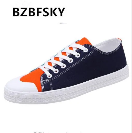 

BZBFSKY 2019 Trend Men Canvas Flats Shoes Man Color stitching Lace Up Sneakers Male Breathable Casual Shoe Zapatos Hombre
