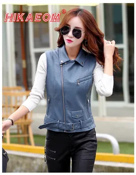 

Zipper Pink Leather Vest Women PU Soft Vest Ladies Leather Motorcycle Pocket vest waistcoat Rivet colete WaistCoat Biker Wests