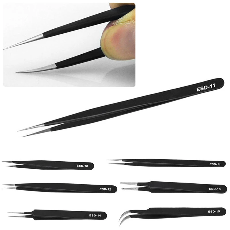 

6Pcs ESD Anti-Static Stainless Steel Tweezers Set Maintenance Repair Tool Kit Anti Static Model Making Tool Hand Tool Set 2019