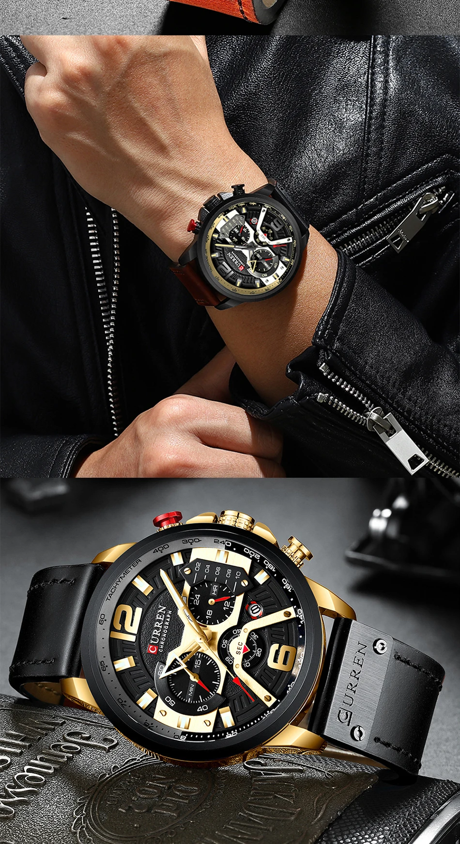 2019 Top marka CURREN modne męskie zegarki wojskowy skórzany wodoodporny kwarcowy zegarek męski Sport chronograf Relogio Masculino -