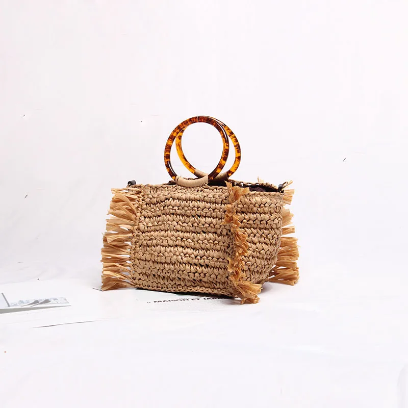 Леопардовая круглая Соломенная пляжная сумка, винтажная тканая сумка на плечо ручной работы, рафия, круглая ротанговая сумка, богемная Летняя Повседневная сумка для отдыха