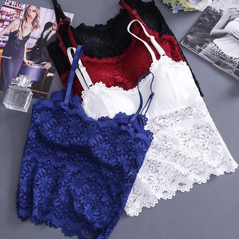 Women Hollow Out Lace Cami Lace Tube Top Flower Camisoles Sexy Crop Top