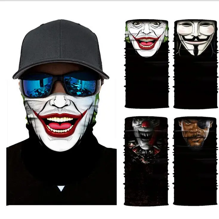 

3D digital printing clown riding sports sunscreen versatile seamless headscarf mask collar scarf mask