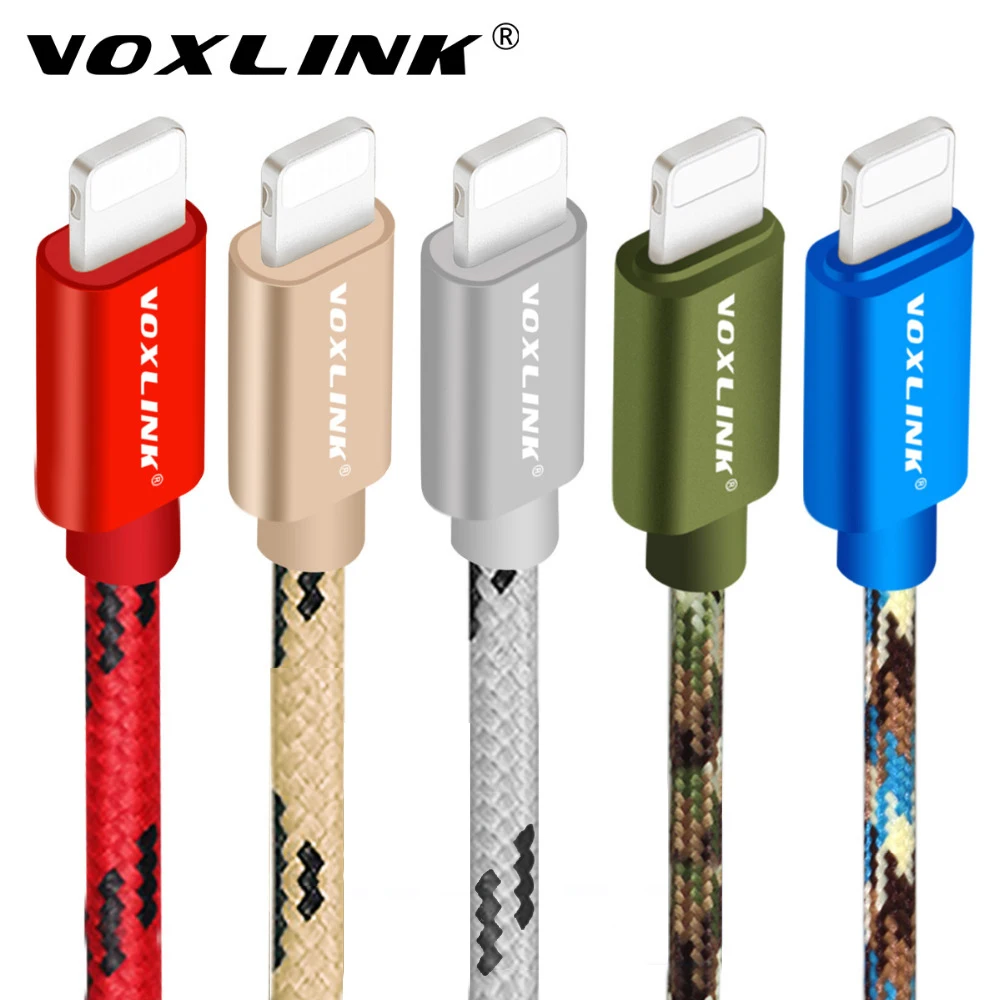 

USB Cable For iPhone VOXLINK Nylon Braided Charging Data Mobile Phone Cable For iPhone X 8 8plus 7s plus 6plus 5s Phone Cables