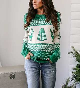 

Women Casual Knitted Christmas Sweater Pullover 2018 Autumn Winter Long Sleeve Sweaters Deer Pattern Jumper O Neck Tops Clothing