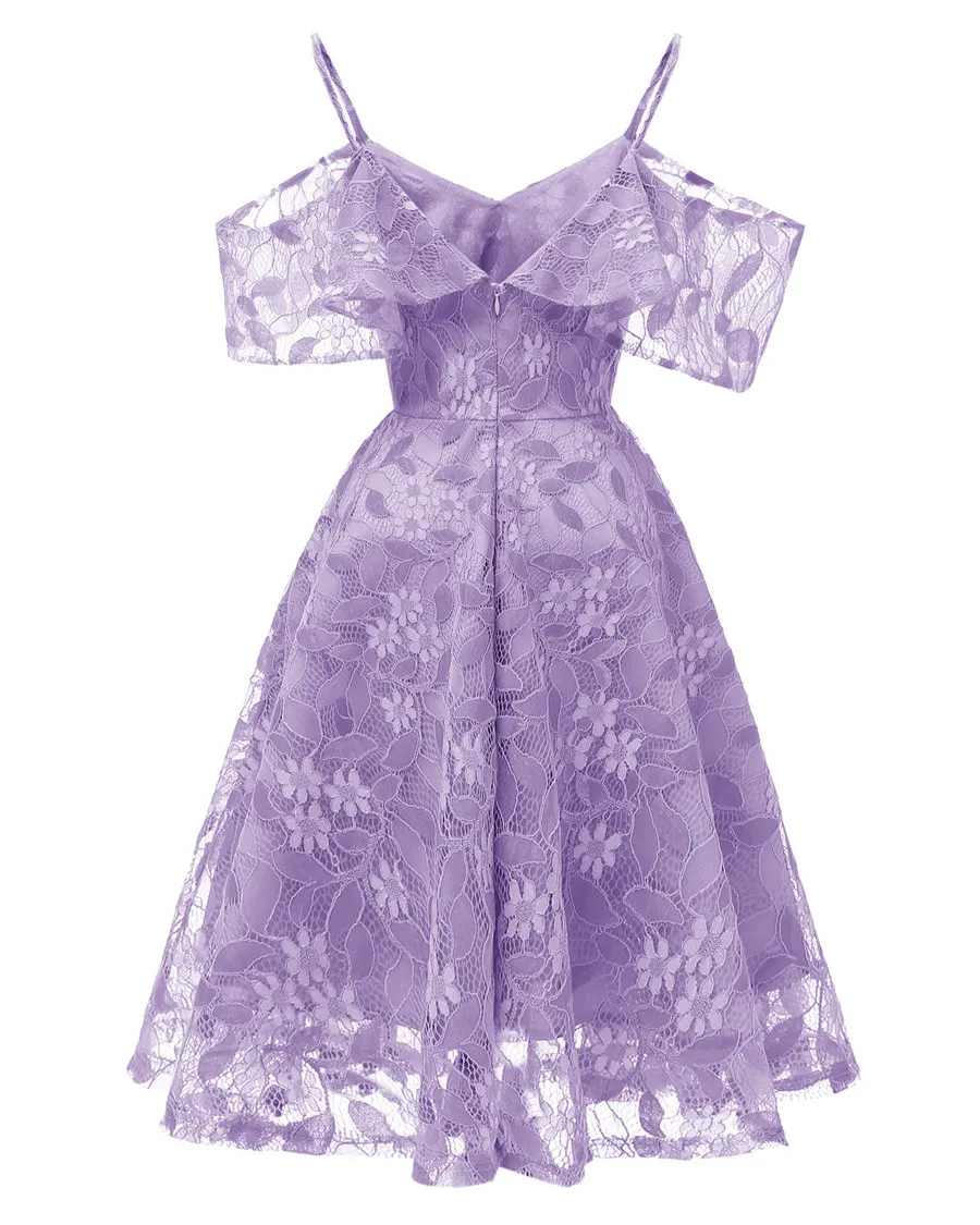 Gladiolus Spaghetti Strap Summer Dress Women Sleeveless V Neck Lace Hollow Sexy Vintage Party Dress 2019 Evening Ladies Dresses (35)