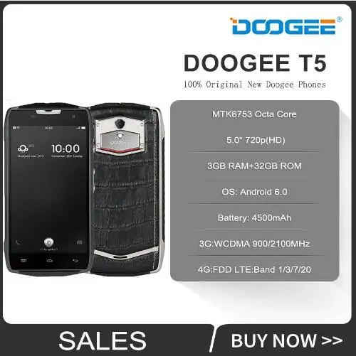 Оригинальный DOOGEE T5 4 аппарат не привязан к оператору сотовой связи 4500 мА/ч IP67