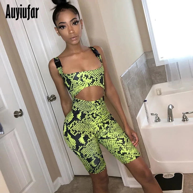 Auyiufar Snake Jumpsuit Cut Out Green Overalls Body for Women Elastic Buckle Bodysuit Sleeveless Short Bodys Streetwear Playsuit Auyiufar Snake Jumpsuit Cut Out Green Overalls Body for Women Elastic Buckle Bodysuit Sleeveless Short Bodys Streetwear Playsuit