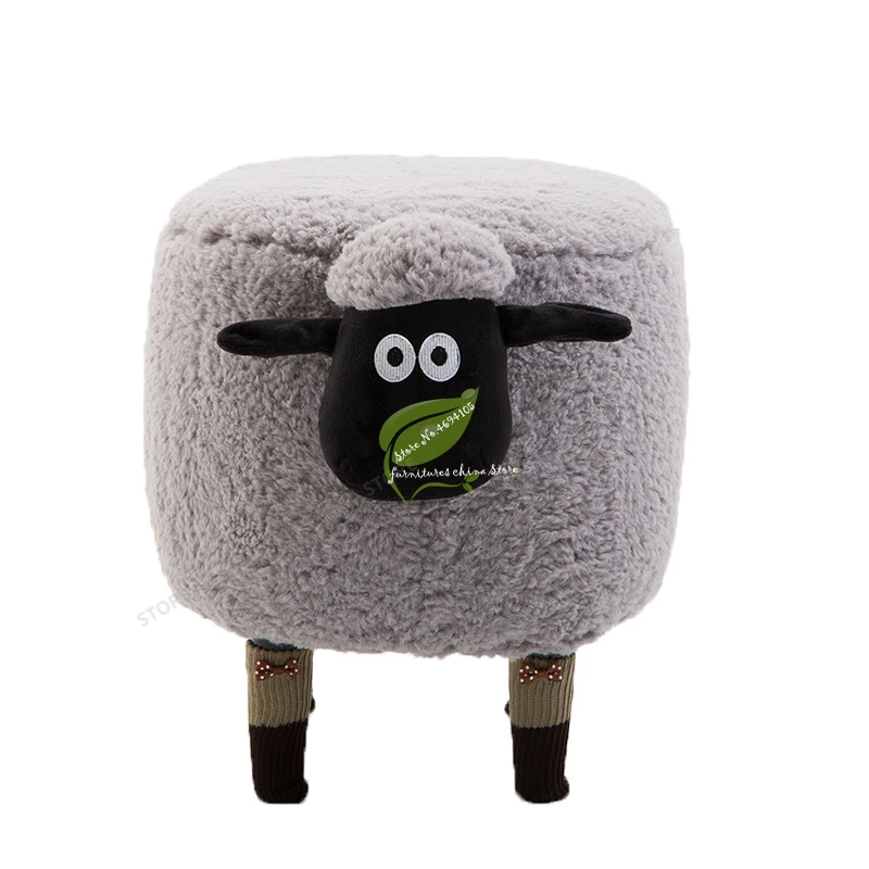 Simple Wood Lamb Makeup Chair Cartoon Solid Wood Frame Stool