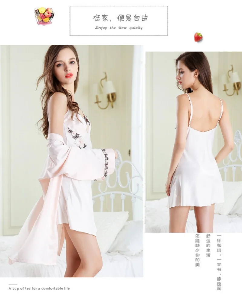champagne color silk-like robes dress (3)