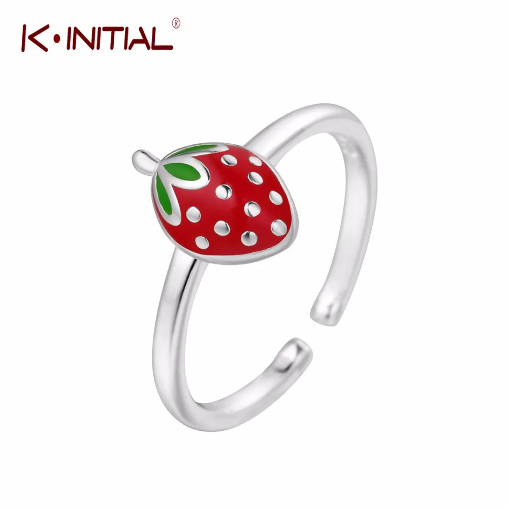 

Kinitial 925 Silver Cute Red Strawberry Pendant Rings Anti-Allergic Adjustable Fruit Shape Ring for Baby Kids Children Jewelry