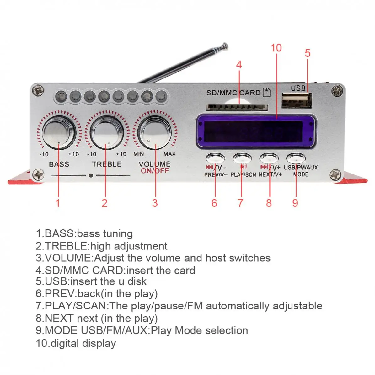 HY-502S 2-канальный Hi-Fi Bluetooth супер бас цифровой аудио плеер Автомобильный усилитель fm-радио стерео плеер Поддержка SD USB MP3 DVD вход