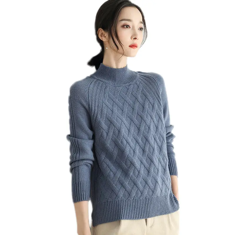 Для женщин шерстяной свитер новый высокое качество Повседневное женский шерстяной Высокий воротник свободный джемпер трикотаж сплошной