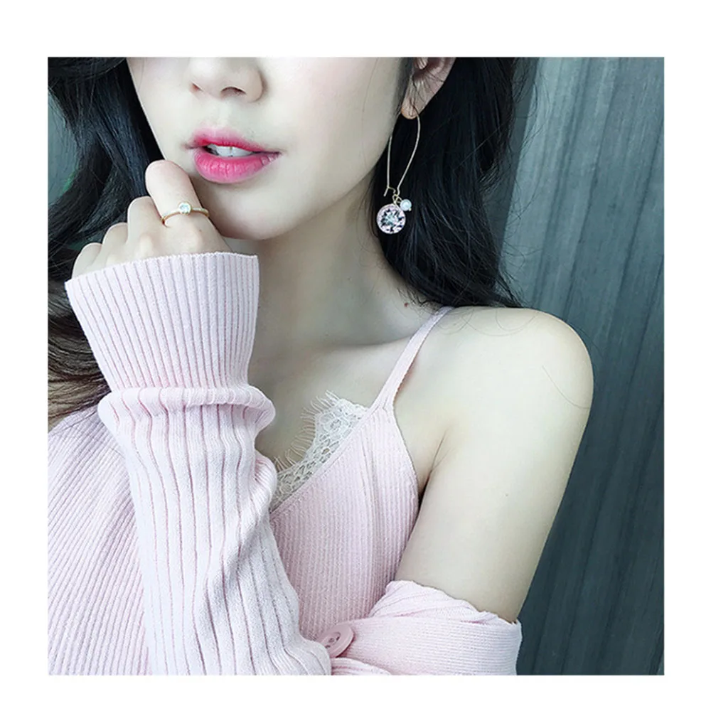 

SUKI Charm Creative Plant Dry Earring Woman Fashion Dried Flowers Earrings Resin Ball Cherry Flower Dangle U Hooks Earing Women