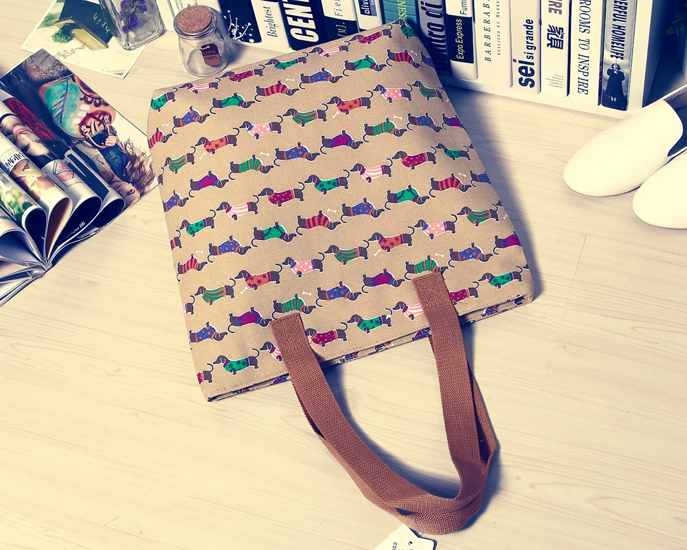 Dachshund Tote Cartoon Sausage Dog Pet Handbag Girl Casual Canvas Shoulder Bag for Women  Shopping Bag (7)