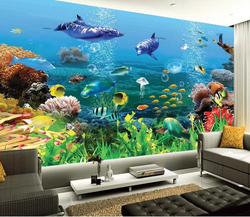 Papel tapiz fotográfico personalizado, 3D Mural grande para sofá, TV, mundo  submarino, fondo marino, tiburón, Mural 3D|tv background  wallpaper|background wallpaperphoto wallpaper - AliExpress