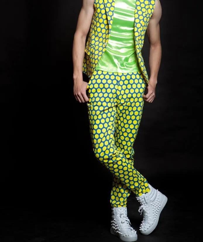Зеленый певец костюмы 1 хлопковые брюки мужские 1 Брюки Мужские Сценические брюки мужские брюки дизайн обеспечивают на заказ