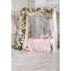 Принцесса фоновая заставка для душа детская с изображением деревянной стены и пола с цветочным принтом Украшенные кровать обувь для