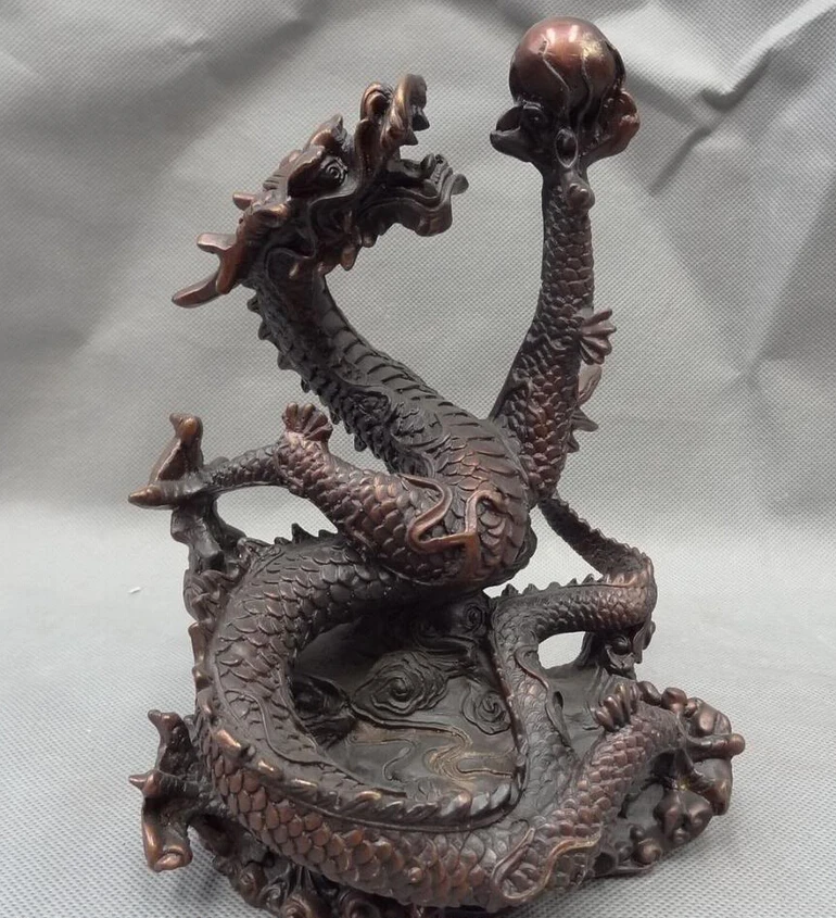 

song voge gem S2589 Chinese Pure Bronze Year Zodiac Animals FengShui Wealth Fly Dragon Ball Statue