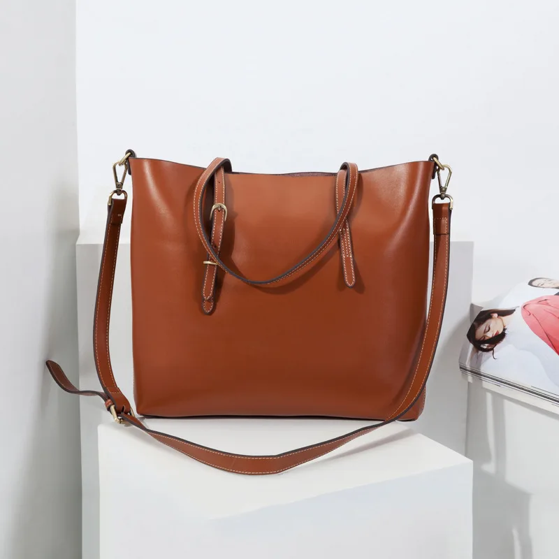 

women genuine leather large big composite bag luxury brand designer totes shoulder bags handbag brown black red color
