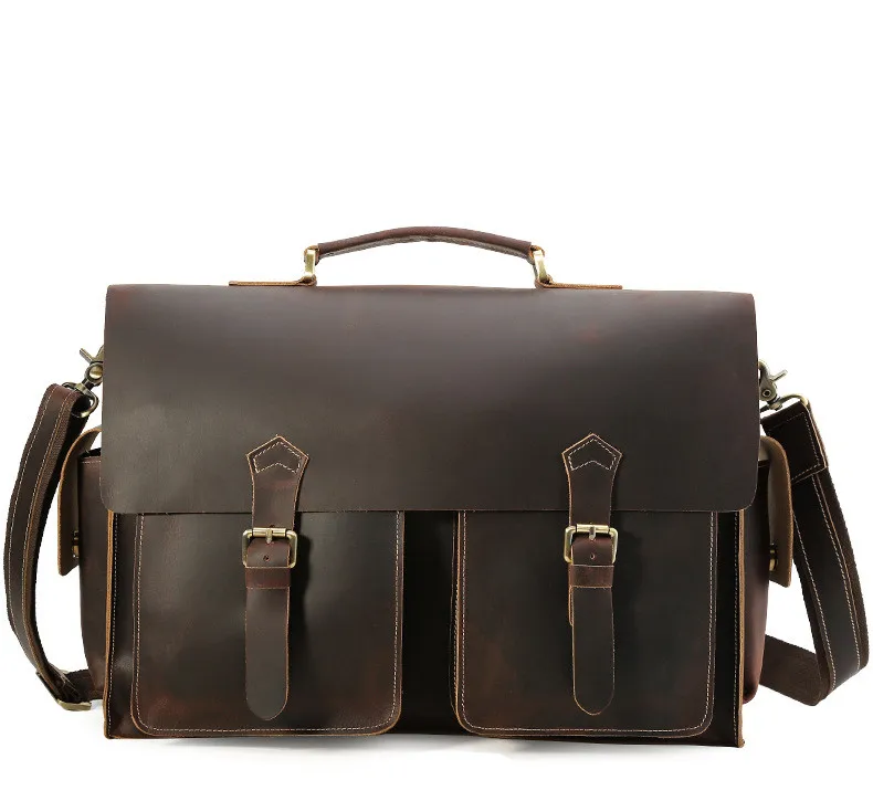 

Leather men's briefcase 17 inch laptop bag crazy horse leather shoulder Messenger bag increase version