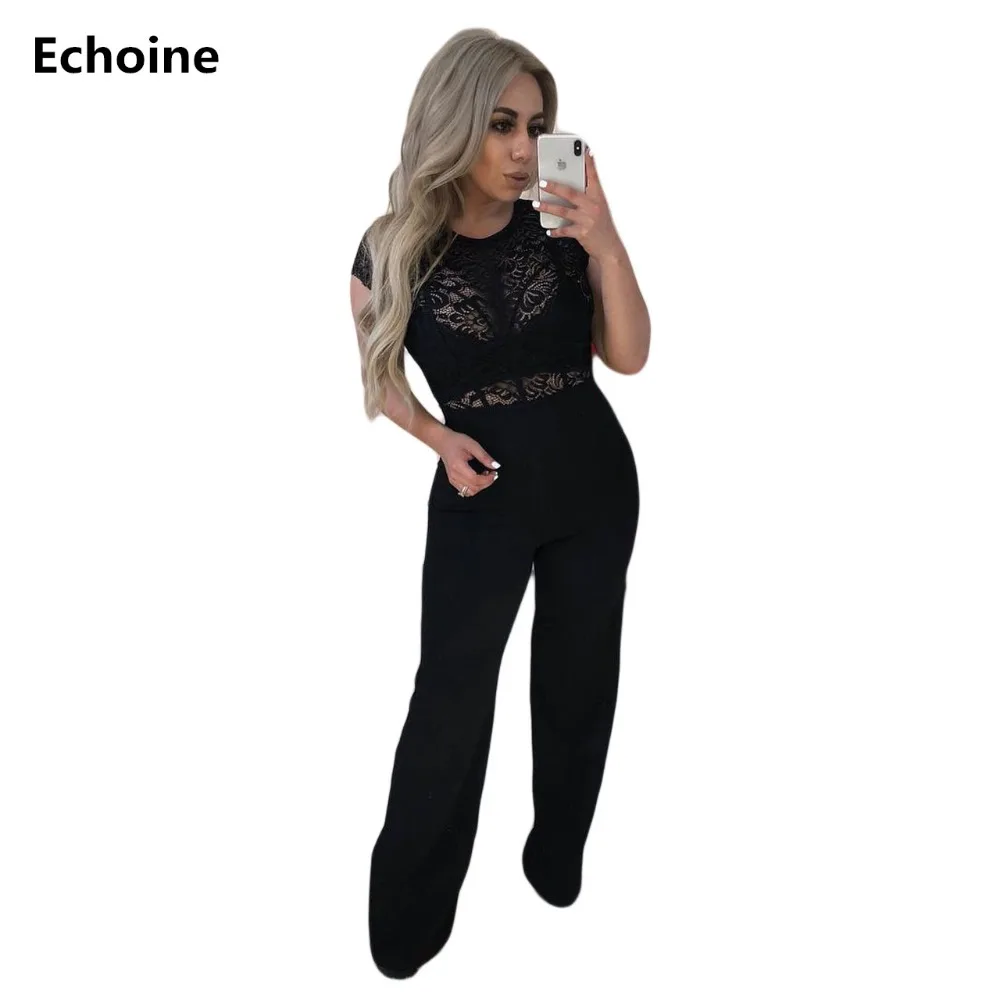 

Lace Patchwork Jumpsuit Slim Bodycon Short Sleeve Rompers Jumpsuit Summer Woman Elegant Party Jumpsuit Playsuit Club Outfit
