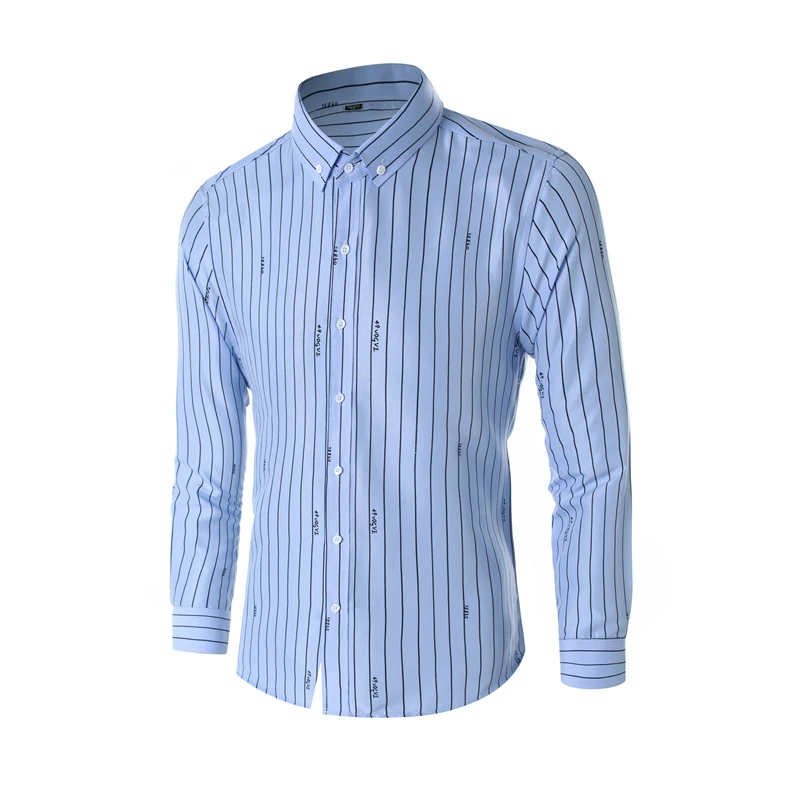

2019 new style easy care plus size 38-44 long sleeve striped men dress shirts regular fit Factory Sale high quality