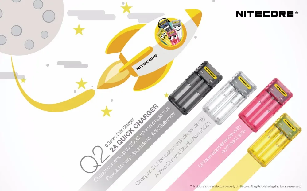 Оригинальное Nitecore Q4 милое зарядное устройство для 18650 14500 16340 26650 IMR li ion/12 V Входное