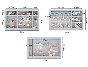 Ювелирный дисплей, бархатный серый чехол для переноски со стеклянной крышкой, Ювелирное кольцо, дисплей, коробка, лоток, держатель, коробка для хранения, Органайзер - Цвет: three box No drawer